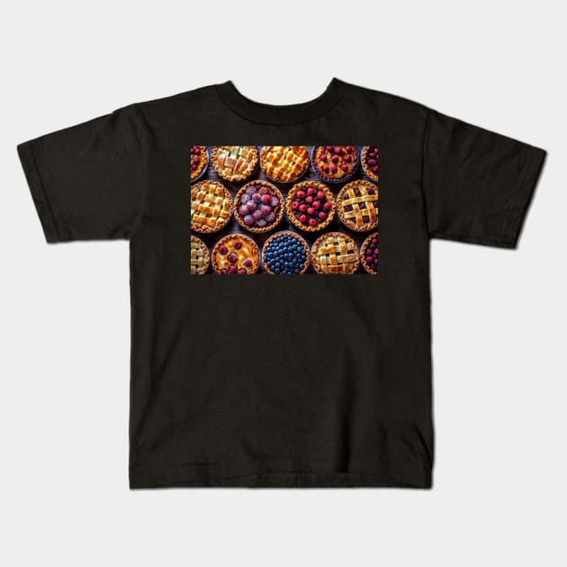 Variety of Fruit Pies on a Wood Background - Still Life Kids T-Shirt by jecphotography